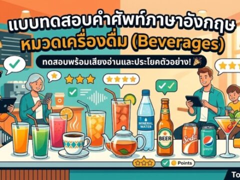 แบบทดสอบคำศัพท์ภาษาอังกฤษ หมวดเครื่องดื่ม (Beverages) พร้อมเสียงอ่าน