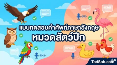 แบบทดสอบคำศัพท์ภาษาอังกฤษ หมวดสัตว์ปีก (Birds & Poultry) 15 คำ พร้อมระบบฝึกออกเสียง