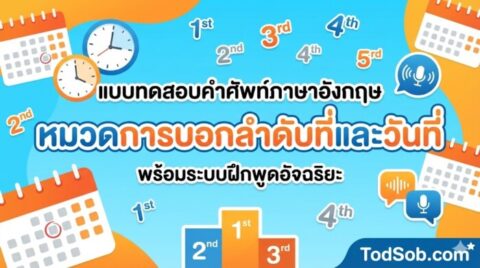 แบบทดสอบคำศัพท์ภาษาอังกฤษ หมวดการบอกลำดับที่และวันที่ (Ordinal Numbers) พร้อมระบบฝึกพูด