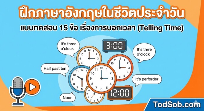ฝึกภาษาอังกฤษในชีวิตประจำวัน: แบบทดสอบ 15 ข้อ เรื่องการบอกเวลา (Telling Time)