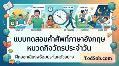 แบบทดสอบคำศัพท์ภาษาอังกฤษ หมวดกิจวัตรประจำวัน (Daily Routines) ฝึกออกเสียงพร้อมรับเกียรติบัตร