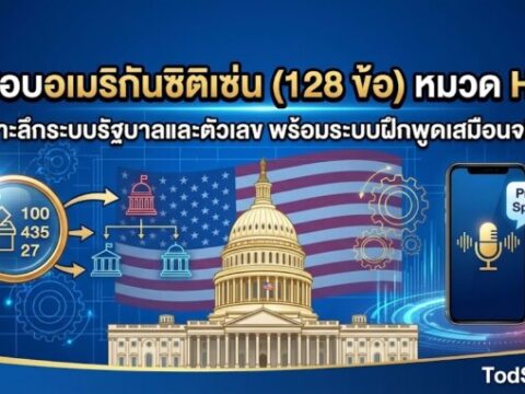 ติวสอบอเมริกันซิติเซ่น (128 ข้อ) หมวด HOW: เจาะลึกระบบรัฐบาลและตัวเลข พร้อมระบบฝึกพูดเสมือนจริง