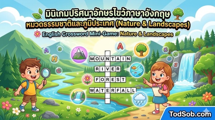มินิเกมปริศนาอักษรไขว้ภาษาอังกฤษ หมวดธรรมชาติและภูมิประเทศ (Nature & Landscapes)