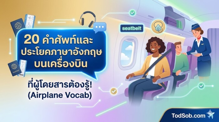 20 คำศัพท์และประโยคภาษาอังกฤษบนเครื่องบิน ที่ผู้โดยสารต้องรู้! (Airplane Vocab)