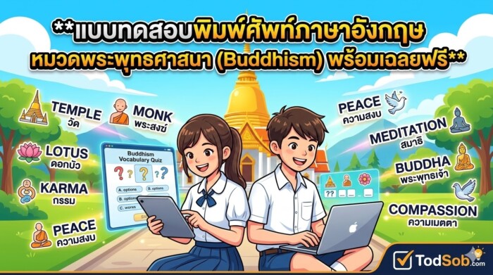 แบบทดสอบพิมพ์ศัพท์ภาษาอังกฤษ หมวดพระพุทธศาสนา (Buddhism) พร้อมเฉลยฟรี