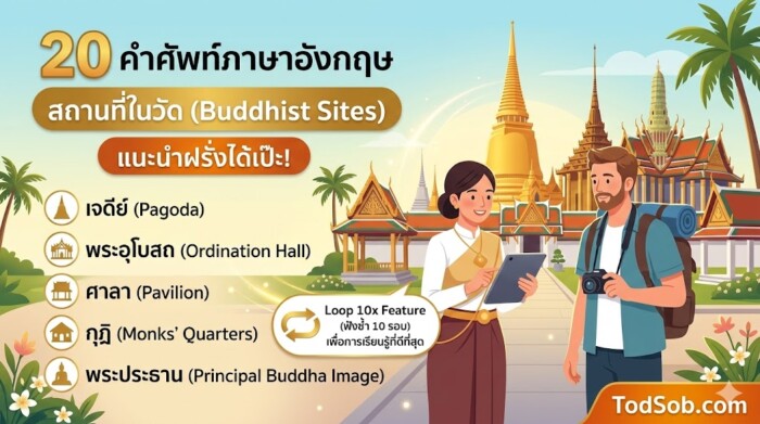 20 คำศัพท์ภาษาอังกฤษ สถานที่ในวัด (Buddhist Sites) แนะนำฝรั่งได้เป๊ะ!