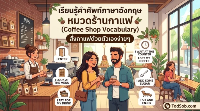 เรียนรู้คำศัพท์ภาษาอังกฤษ หมวดร้านกาแฟ (Coffee Shop Vocabulary) สั่งกาแฟด้วยตัวเองง่ายๆ