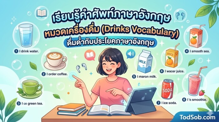 เรียนรู้คำศัพท์ภาษาอังกฤษ หมวดเครื่องดื่ม (Drinks Vocabulary) ดื่มด่ำกับประโยคภาษาอังกฤษ