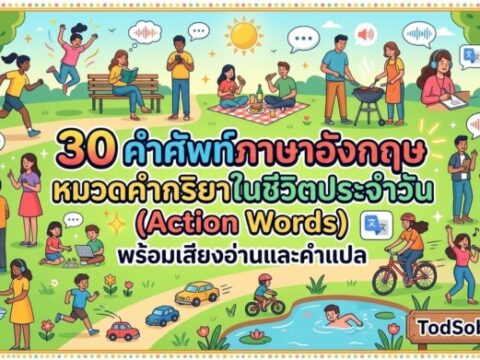30 คำศัพท์ภาษาอังกฤษ หมวดคำกริยาในชีวิตประจำวัน (Action Words) พร้อมเสียงอ่านและคำแปล