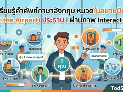 เรียนรู้คำศัพท์ภาษาอังกฤษ หมวดในสนามบิน (At the Airport) ประธาน I ผ่านภาพ Interactive