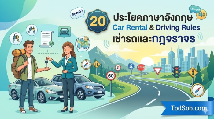 20 ประโยคภาษาอังกฤษ Car Rental & Driving Rules เช่ารถและกฎจราจร