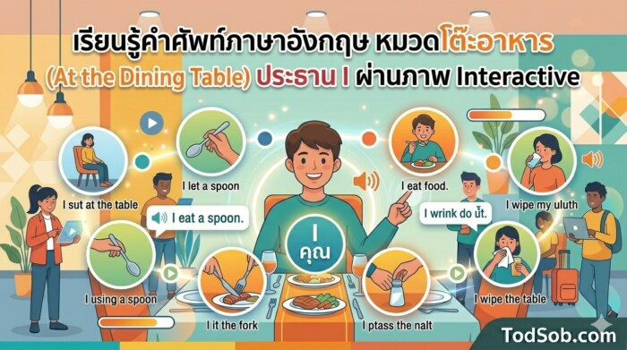 เรียนรู้คำศัพท์ภาษาอังกฤษ หมวดโต๊ะอาหาร (At the Dining Table) ประธาน I ผ่านภาพ Interactive