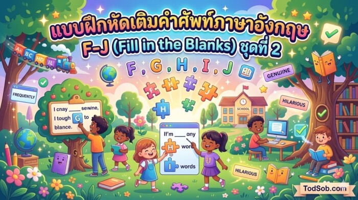 แบบฝึกหัดเติมคำศัพท์ภาษาอังกฤษ F-J (Fill in the Blanks) ชุดที่ 2