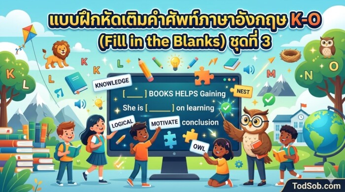 แบบฝึกหัดเติมคำศัพท์ภาษาอังกฤษ K-O (Fill in the Blanks) ชุดที่ 3