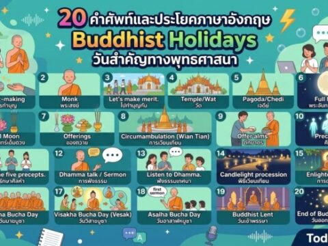 20 คำศัพท์และประโยคภาษาอังกฤษ Buddhist Holidays วันสำคัญทางพุทธศาสนา