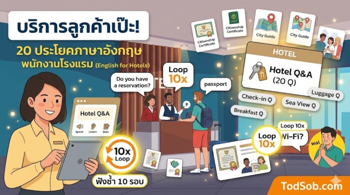 20 ประโยคภาษาอังกฤษ พนักงานโรงแรม (English for Hotels) บริการลูกค้าต่างชาติระดับ 5 ดาว!