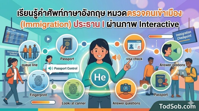 เรียนรู้คำศัพท์ภาษาอังกฤษ หมวดตรวจคนเข้าเมือง (Immigration) ประธาน I ผ่านภาพ Interactive