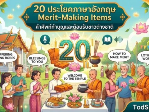 20 ประโยคภาษาอังกฤษ Merit-Making Items คำศัพท์ทำบุญและต้อนรับชาวต่างชาติ