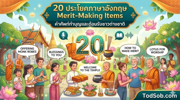 20 ประโยคภาษาอังกฤษ Merit-Making Items คำศัพท์ทำบุญและต้อนรับชาวต่างชาติ