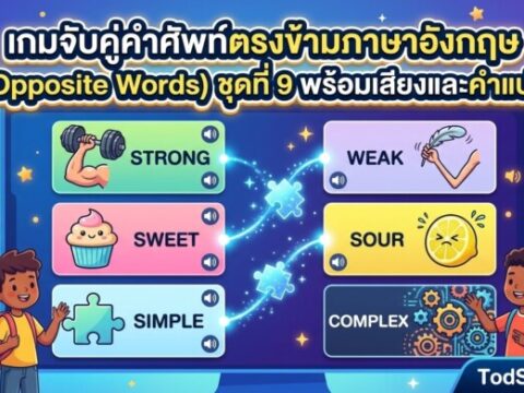 เกมจับคู่คำศัพท์ตรงข้ามภาษาอังกฤษ (Opposite Words) ชุดที่ 9 พร้อมเสียงและคำแปล
