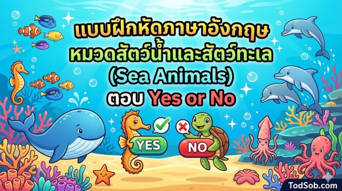 แบบฝึกหัดภาษาอังกฤษ หมวดสัตว์น้ำและสัตว์ทะเล (Sea Animals) ตอบ Yes or No