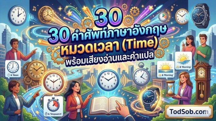30 คำศัพท์ภาษาอังกฤษ หมวดเวลา (Time) พร้อมเสียงอ่านและคำแปล