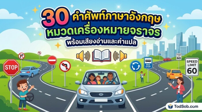30 คำศัพท์ภาษาอังกฤษ หมวดเครื่องหมายจราจร (Traffic Signs) พร้อมเสียงอ่านและคำแปล