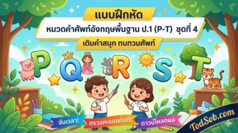แบบฝึกหัด หมวดคำศัพท์อังกฤษพื้นฐาน ป.1 (P-T) ชุดที่ 4 | เติมคำสนุก ทบทวนศัพท์