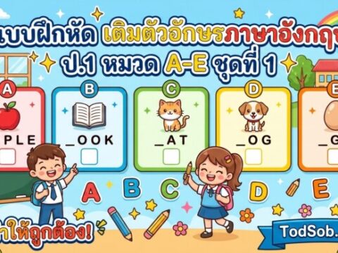 แบบฝึกหัด เติมตัวอักษรภาษาอังกฤษ ป.1 หมวด A-E ชุดที่ 1