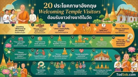 20 ประโยคภาษาอังกฤษ Welcoming Temple Visitors ต้อนรับชาวต่างชาติในวัด