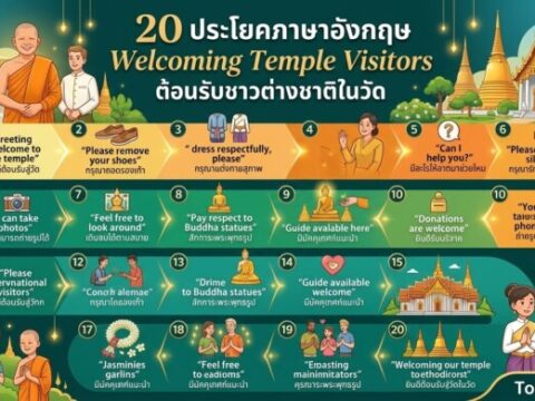 20 ประโยคภาษาอังกฤษ Welcoming Temple Visitors ต้อนรับชาวต่างชาติในวัด