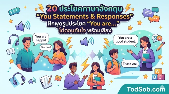 20 ประโยคภาษาอังกฤษ You Statements & Responses ฝึกพูดรูปประโยค You are… โต้ตอบทันใจ พร้อมเสียง