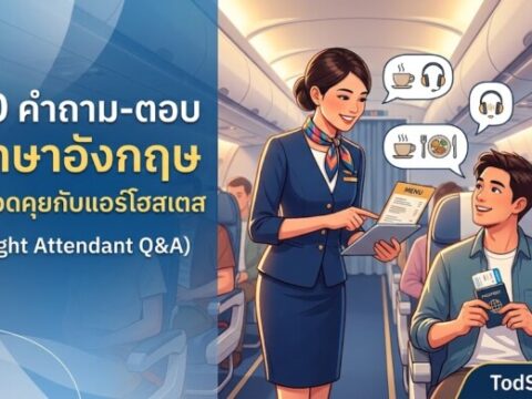 20 คำถาม-ตอบ ภาษาอังกฤษ หมวดคุยกับแอร์โฮสเตส (Flight Attendant Q&A)