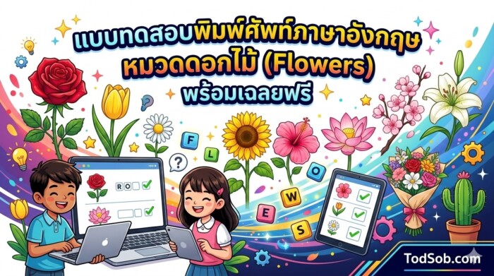 แบบทดสอบพิมพ์ศัพท์ภาษาอังกฤษ หมวดดอกไม้ (Flowers) พร้อมเฉลยฟรี