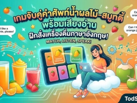 เกมจับคู่คำศัพท์น้ำผลไม้-สมูทตี้ พร้อมเสียงอ่าน ฝึกสั่งเครื่องดื่มภาษาอังกฤษ!