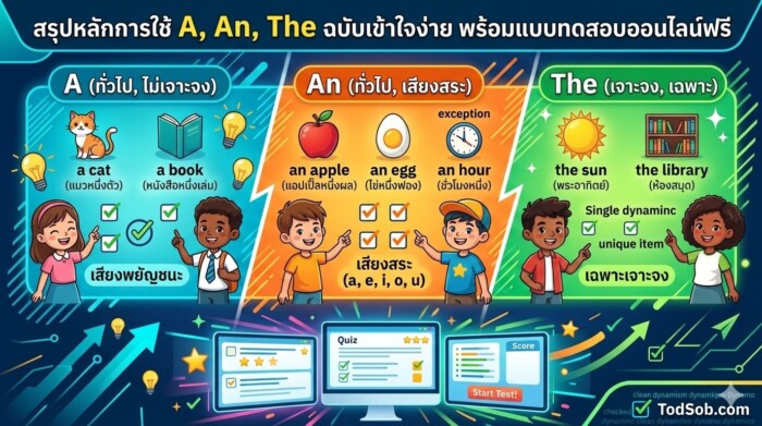 สรุปหลักการใช้ A, An, The ฉบับเข้าใจง่าย พร้อมแบบทดสอบออนไลน์ฟรี
