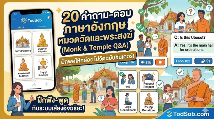 20 คำถาม-ตอบ ภาษาอังกฤษ หมวดวัดและพระสงฆ์ (Monk & Temple Q&A)