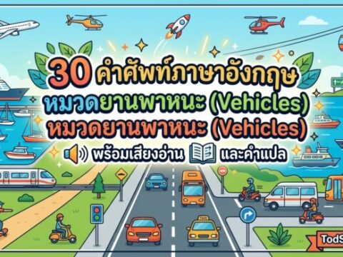 30 คำศัพท์ภาษาอังกฤษ หมวดยานพาหนะ (Vehicles) พร้อมเสียงอ่านและคำแปล
