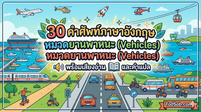 30 คำศัพท์ภาษาอังกฤษ หมวดยานพาหนะ (Vehicles) พร้อมเสียงอ่านและคำแปล