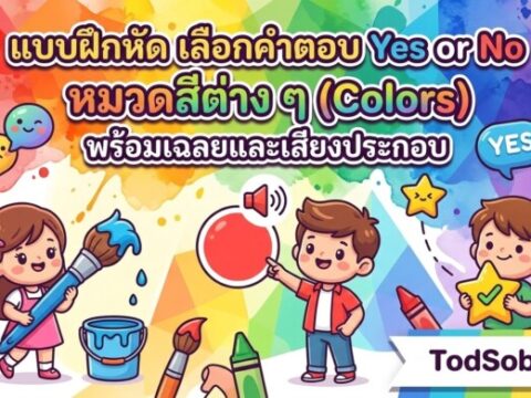แบบฝึกหัด เลือกคำตอบ Yes or No หมวดสีต่าง ๆ (Colors) พร้อมเฉลยและเสียงประกอบ