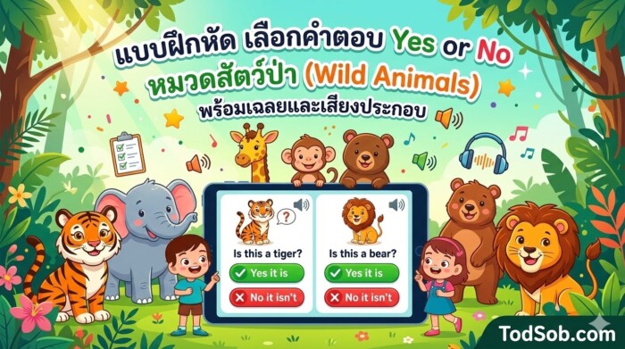 แบบฝึกหัด เลือกคำตอบ Yes or No หมวดสัตว์ป่า (Wild Animals) พร้อมเฉลยและเสียงประกอบ