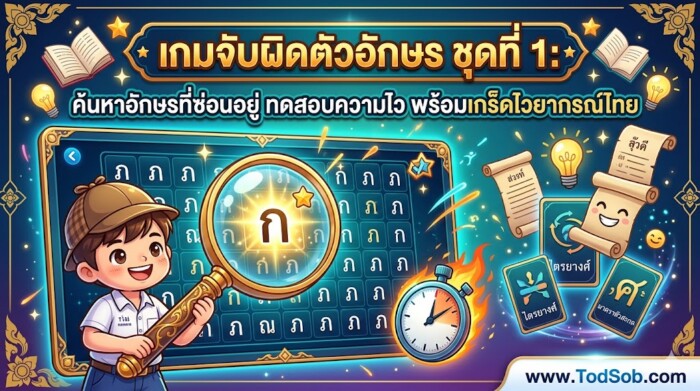 เกมจับผิดตัวอักษร ชุดที่ 1: ค้นหาอักษรที่ซ่อนอยู่ ทดสอบความไว พร้อมเกร็ดไวยากรณ์ไทย