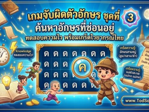เกมจับผิดตัวอักษร ชุดที่ 3: ค้นหาอักษรที่ซ่อนอยู่ ทดสอบความไว พร้อมเกร็ดไวยากรณ์ไทย