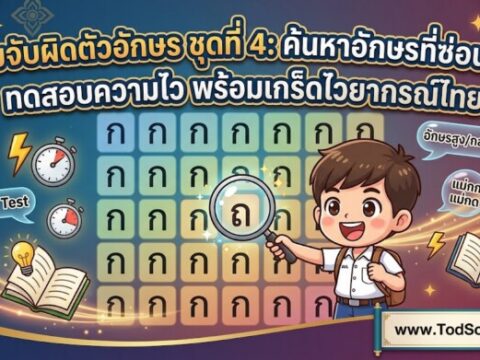 เกมจับผิดตัวอักษร ชุดที่ 4: ค้นหาอักษรที่ซ่อนอยู่ ทดสอบความไว พร้อมเกร็ดไวยากรณ์ไทย