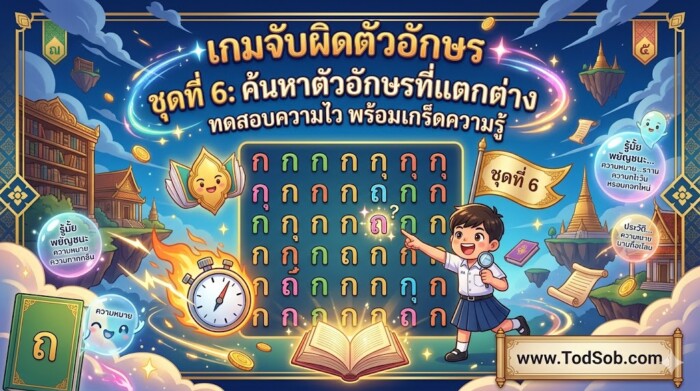 เกมจับผิดตัวอักษร ชุดที่ 6: ค้นหาตัวอักษรที่แตกต่าง ทดสอบความไว พร้อมเกร็ดความรู้