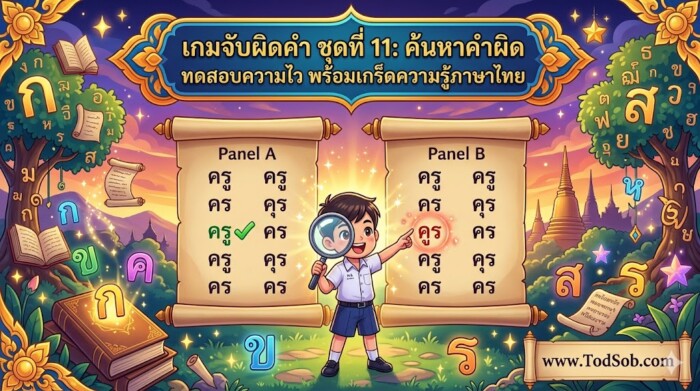 เกมจับผิดคำ ชุดที่ 11: ค้นหาคำผิด ทดสอบความไว พร้อมเกร็ดความรู้ภาษาไทย