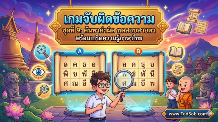 เกมจับผิดข้อความ ชุดที่ 9: ค้นหาคำผิด ทดสอบสายตา พร้อมเกร็ดความรู้ภาษาไทย